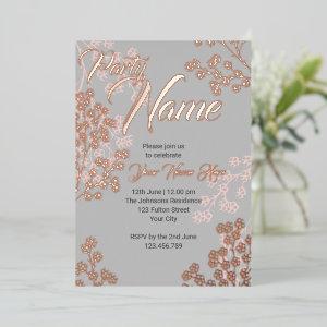 Custom Gray Pink Elegant Floral Blooming Party Foil