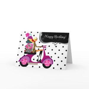 Cute Birthday Party Purse Scooter Girl Dots Card