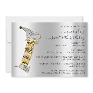 Cute Dog Sweet 16th Birthday Party Silver Gray