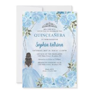 Cute Dusty Blue Silver Floral Princess Quinceañera