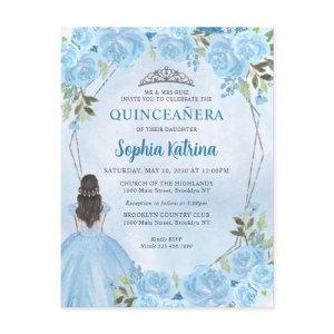 Cute Dusty Blue Silver Floral Princess Quinceañera Postcard
