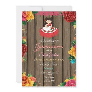 Cute Girl Colorful Flowers Rustic Wood Quinceañera