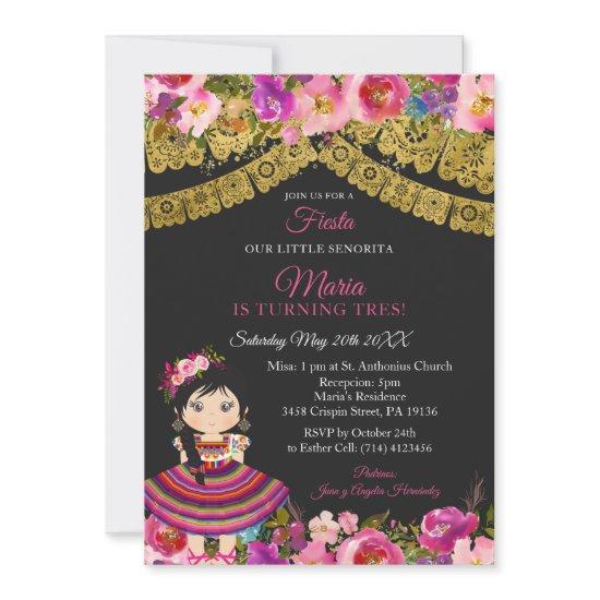 Cute Girl Fiesta Black Mexican Charra XV Anos Invi