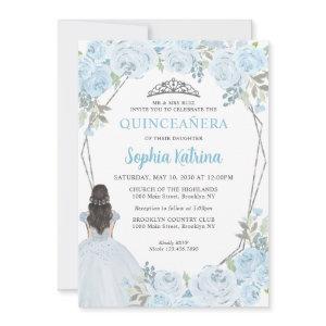 Cute Light Blue Silver Floral Princess Quinceañera