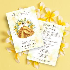 Cute Yellow Gown Garland Spanish Photo Mis XV