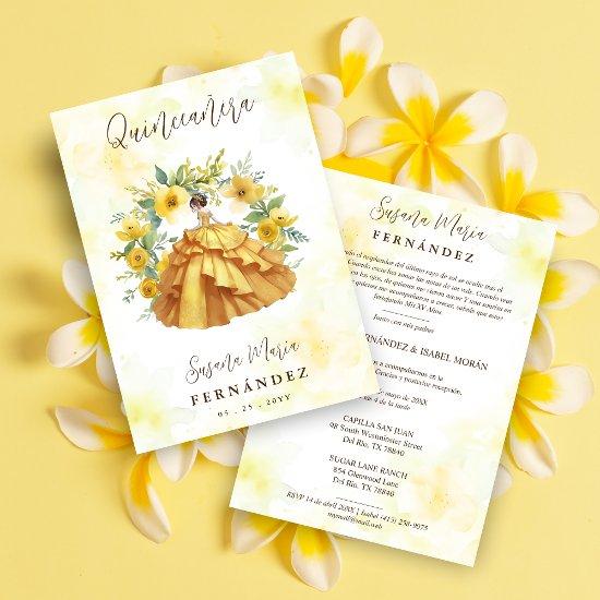 Cute Yellow Gown Garland Spanish Photo Mis XV
