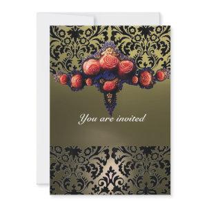 DAMASK GEM AND PINK ROSES MONOGRAM