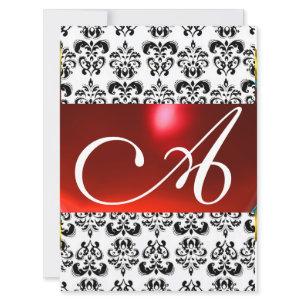 DAMASK GEM MONOGRAM red white