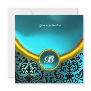 DAMASK GEM STONE MONOGRAM blue aquamarine