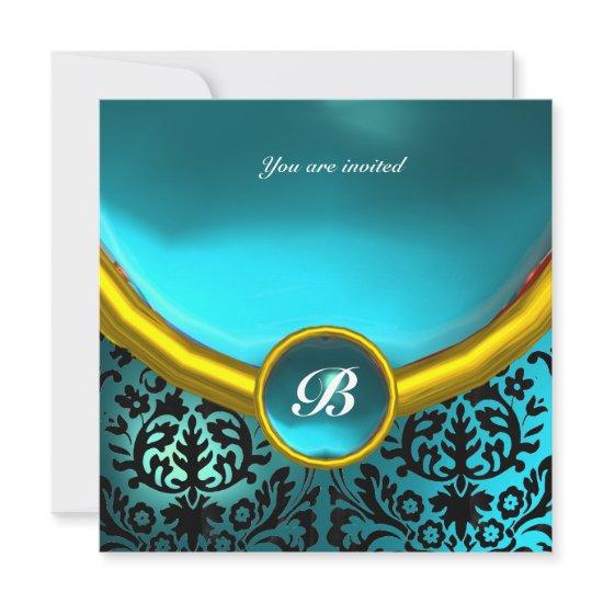 DAMASK GEM STONE MONOGRAM blue aquamarine