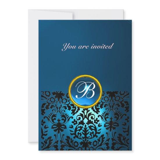 DAMASK GEM STONE MONOGRAM blue black white