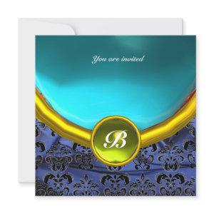 DAMASK GEM STONE MONOGRAM blue black yellow white