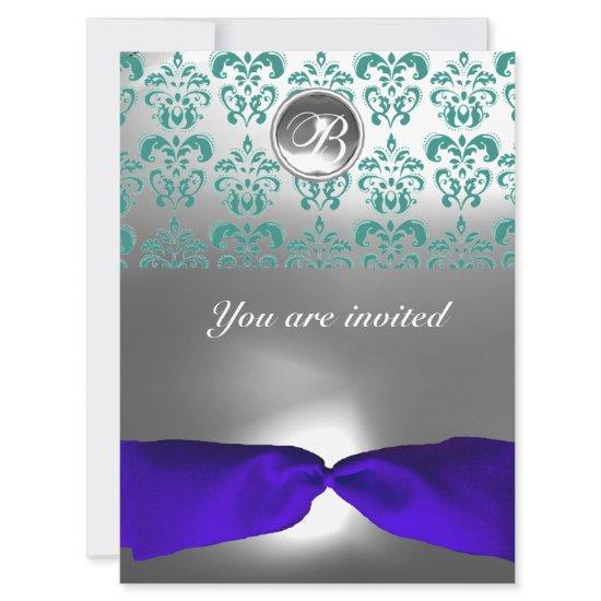 DAMASK GEM STONE MONOGRAM blue ribbon