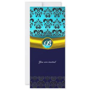 DAMASK GEM STONE MONOGRAM ,blue turquase