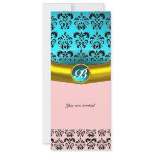 DAMASK GEM STONE MONOGRAM ,blue turquase