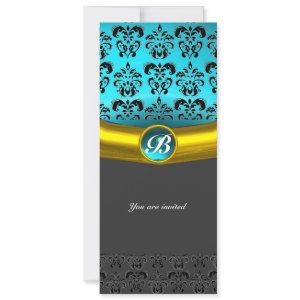DAMASK GEM STONE MONOGRAM ,blue turquase