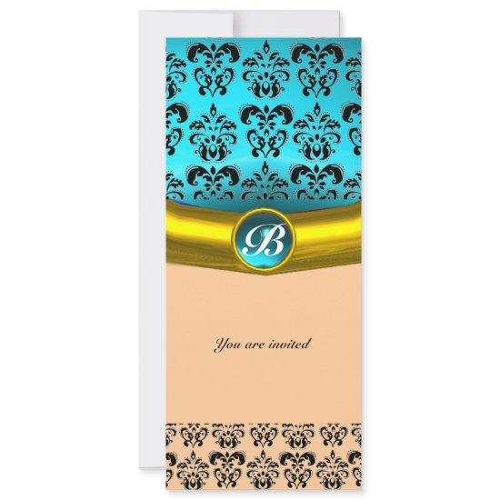 DAMASK GEM STONE MONOGRAM ,blue turquase