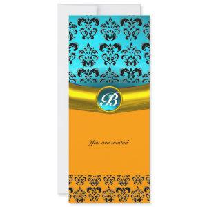 DAMASK GEM STONE MONOGRAM ,blue turquase