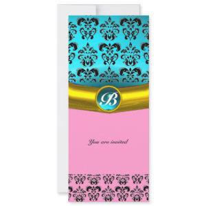 DAMASK GEM STONE MONOGRAM ,blue turquase