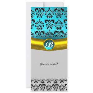 DAMASK GEM STONE MONOGRAM ,blue white black yellow