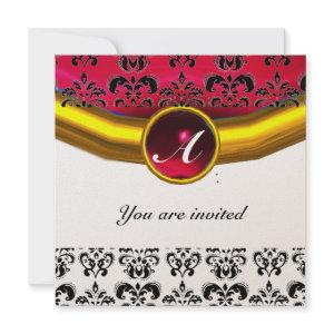 DAMASK GEM STONE MONOGRAM gold red burgundy