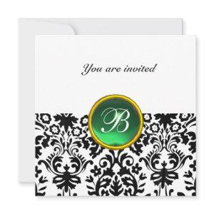DAMASK GEM STONE MONOGRAM jade green white