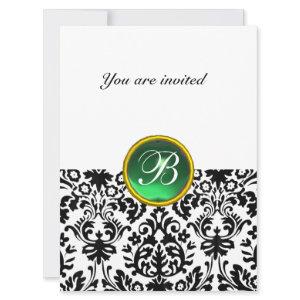 DAMASK GEM STONE MONOGRAM jade green white