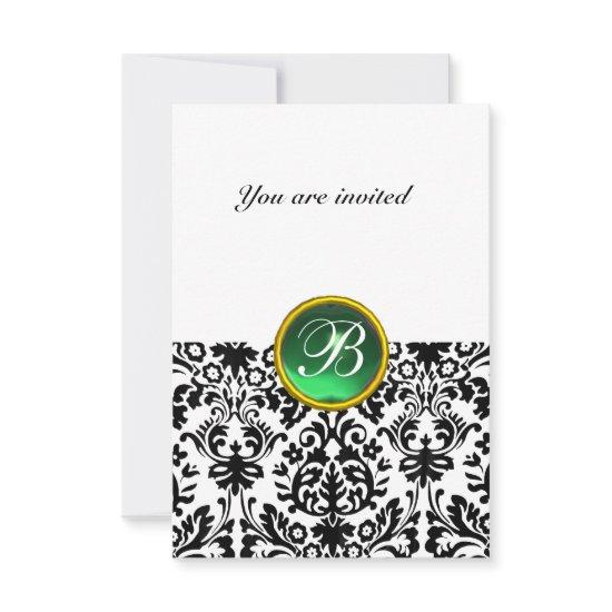 DAMASK GEM STONE MONOGRAM jade green white rsvp