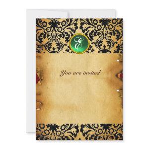 DAMASK GEM STONE MONOGRAM parchment green