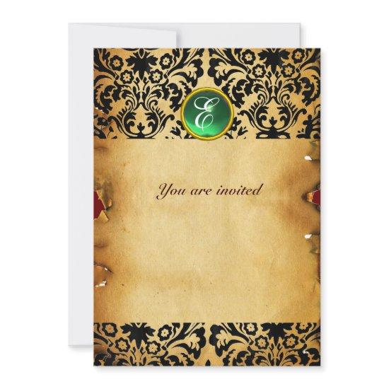 DAMASK GEM STONE MONOGRAM parchment green
