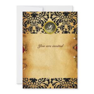 DAMASK GEM STONE MONOGRAM parchment grey