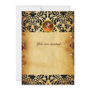 DAMASK GEM STONE MONOGRAM parchment orange