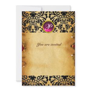 DAMASK GEM STONE MONOGRAM parchment purple pink