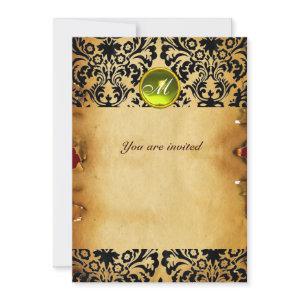 DAMASK GEM STONE MONOGRAM parchment yellow