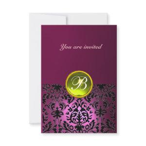 DAMASK GEM STONE MONOGRAM pink yellow rsvp