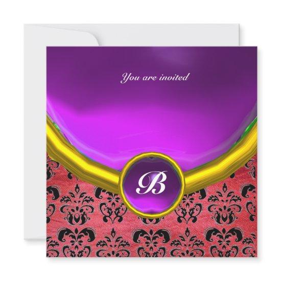 DAMASK GEM STONE MONOGRAM purple pink silk black