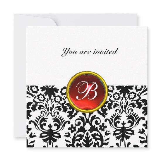 DAMASK GEM STONE MONOGRAM ruby red white