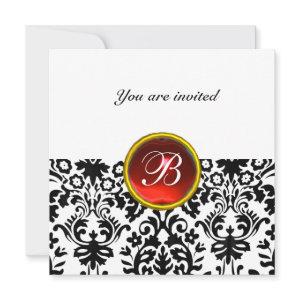 DAMASK GEM STONE MONOGRAM ruby red white