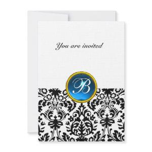 DAMASK GEM STONE MONOGRAM sapphire blue linen rsvp
