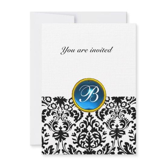 DAMASK GEM STONE MONOGRAM sapphire blue linen rsvp