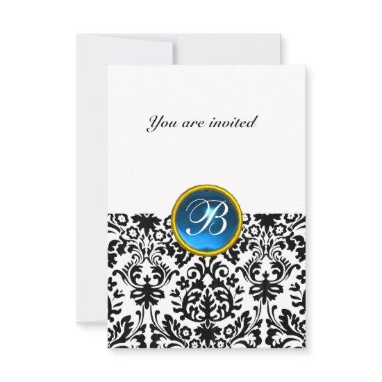DAMASK GEM STONE MONOGRAM sapphire blue white rsvp