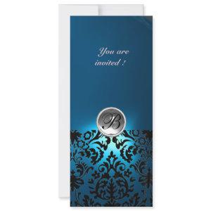 DAMASK GEM STONE MONOGRAM  white blue,teal