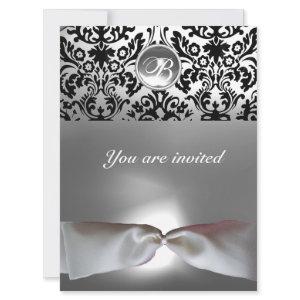 DAMASK GEM STONE MONOGRAM white ribbon grey black