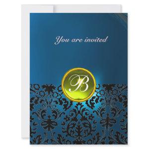 DAMASK GEM STONE MONOGRAM  yellow blue