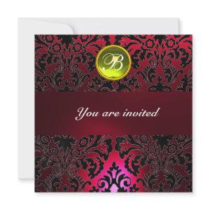 DAMASK GEM STONE MONOGRAM yellow red burgundy
