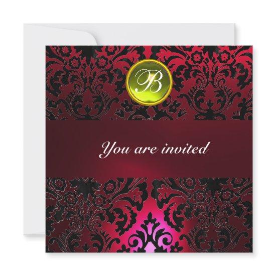 DAMASK GEM STONE MONOGRAM yellow red burgundy