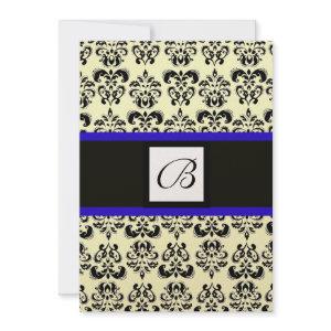 DAMASK MONOGRAM,black and white,blue gold metallic