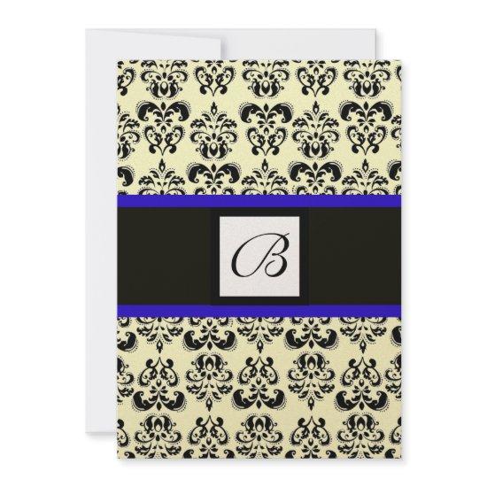 DAMASK MONOGRAM,black and white,blue gold metallic