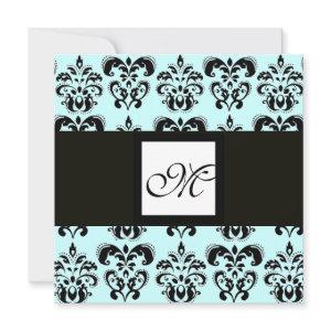 DAMASK MONOGRAM,black and white,blue