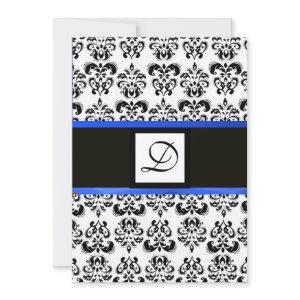 DAMASK MONOGRAM,black and white,blue